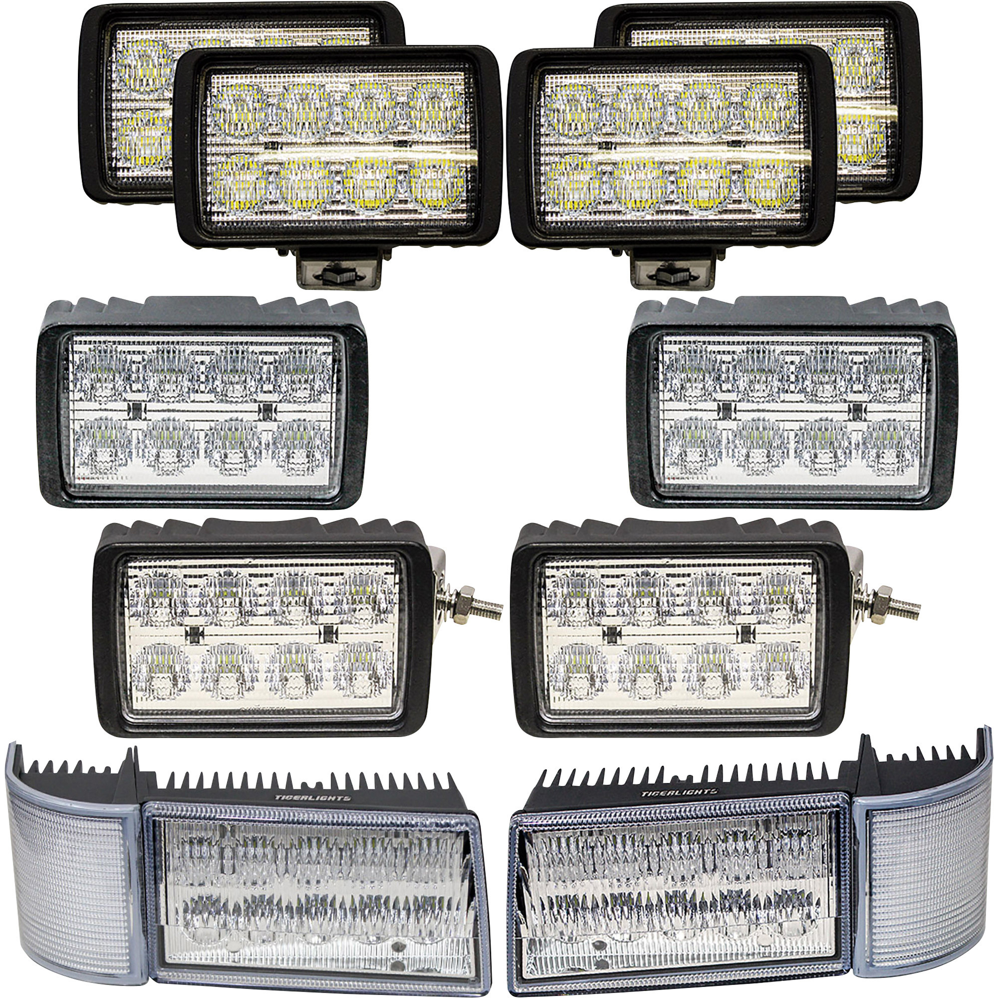 Tiger Lights LED 10-Light Flood/Spot Tractor Light Kit - 480 Watts, 40,800 Lumens, 12V-24V, IP68 Rated, Model# CASEKIT10